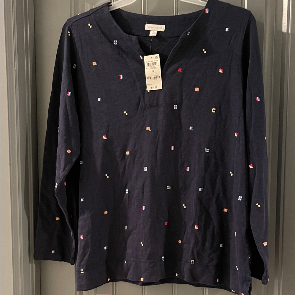 Charter Club Navy Shirt with Vibrant Accents